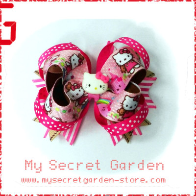 Hello Kitty Grosgrain Ribbon Girls 4" Boutique Bow Hair Bows ( Hair Clip or Hair Band ) # Style A